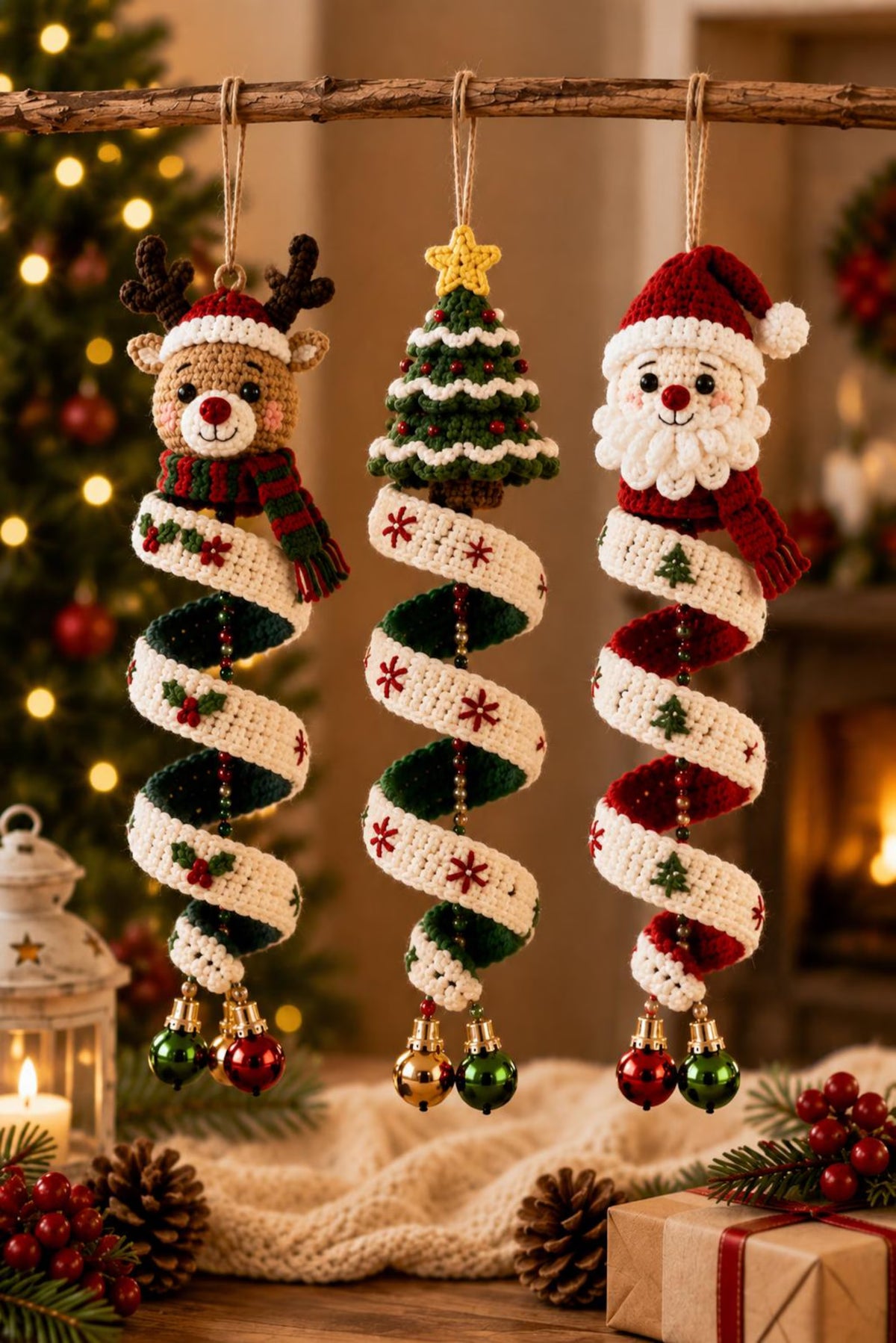 Modèle de décoration en spirale au crochet | Père Noël, renne, sapin amigurumi (téléchargement PDF)