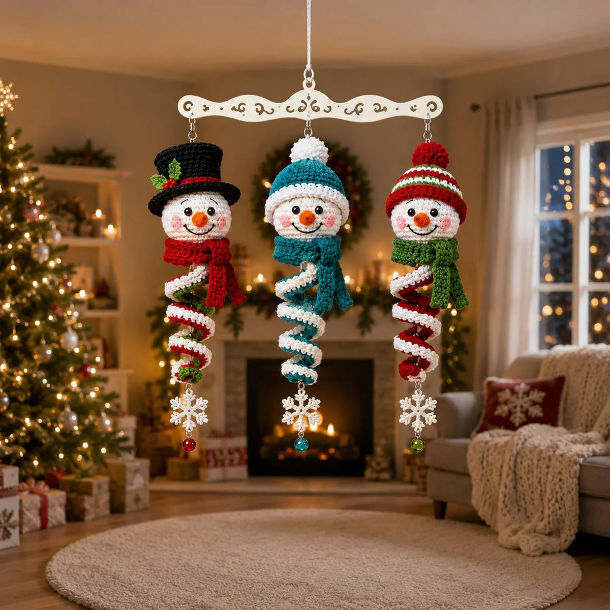 Modèle de girouette bonhomme de neige de Noël au crochet | Décoration de porche de Noël (PDF) | Ornement amigurumi à queue en spirale | Téléchargement instantané