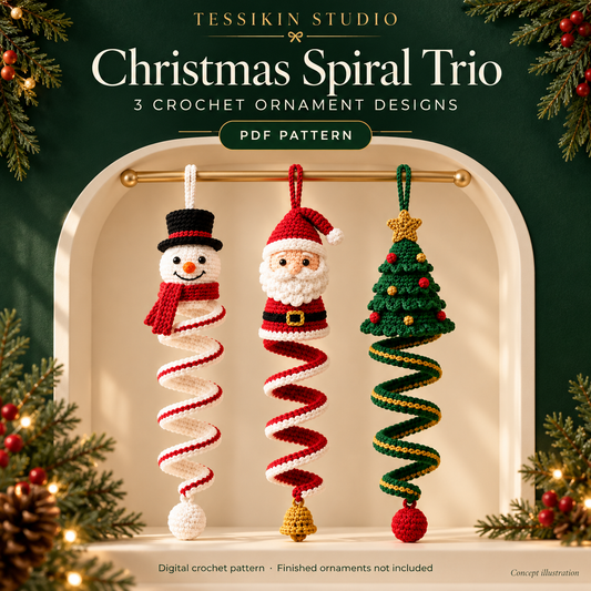 Christmas Spiral Trio Crochet Pattern PDF - Santa, Snowman & Tree