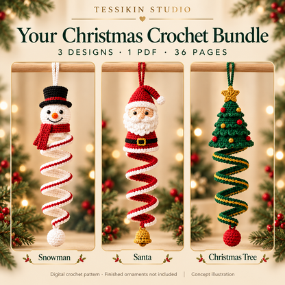 Christmas Spiral Trio Crochet Pattern PDF - Santa, Snowman & Tree