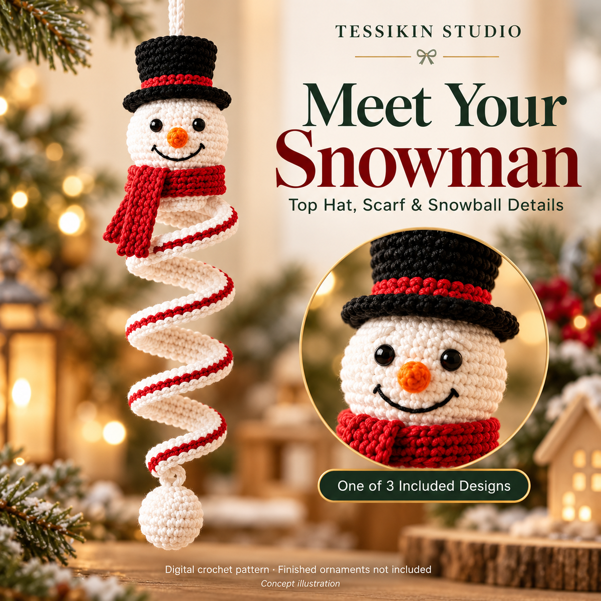 Christmas Spiral Trio Crochet Pattern PDF - Santa, Snowman & Tree