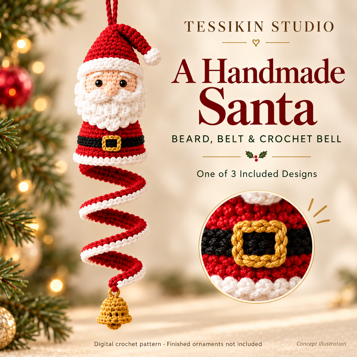 Christmas Spiral Trio Crochet Pattern PDF - Santa, Snowman & Tree
