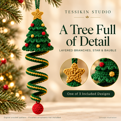 Christmas Spiral Trio Crochet Pattern PDF - Santa, Snowman & Tree