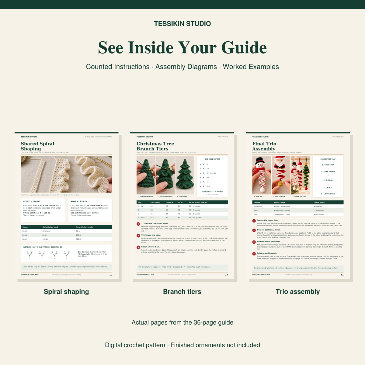 Christmas Spiral Trio Crochet Pattern PDF - Santa, Snowman & Tree