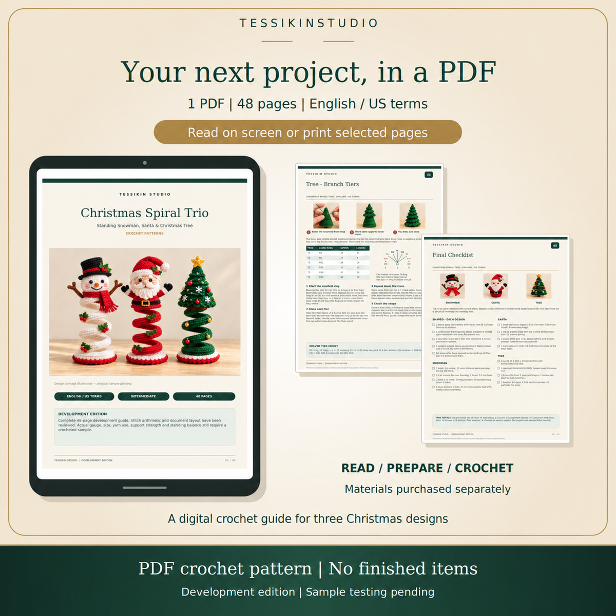 Christmas Spiral Trio Crochet Pattern PDF - Snowman, Santa & Tree