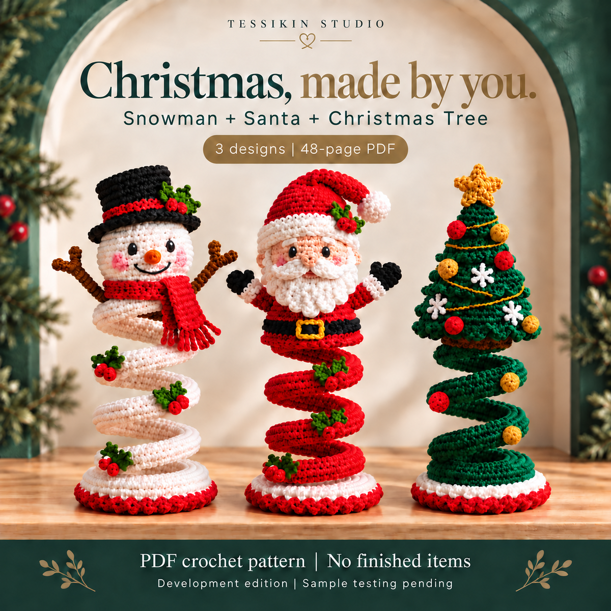 Christmas Spiral Trio Crochet Pattern PDF - Snowman, Santa & Tree