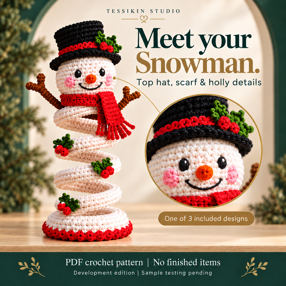 Christmas Spiral Trio Crochet Pattern PDF - Snowman, Santa & Tree
