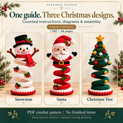 Christmas Spiral Trio Crochet Pattern PDF - Snowman, Santa & Tree