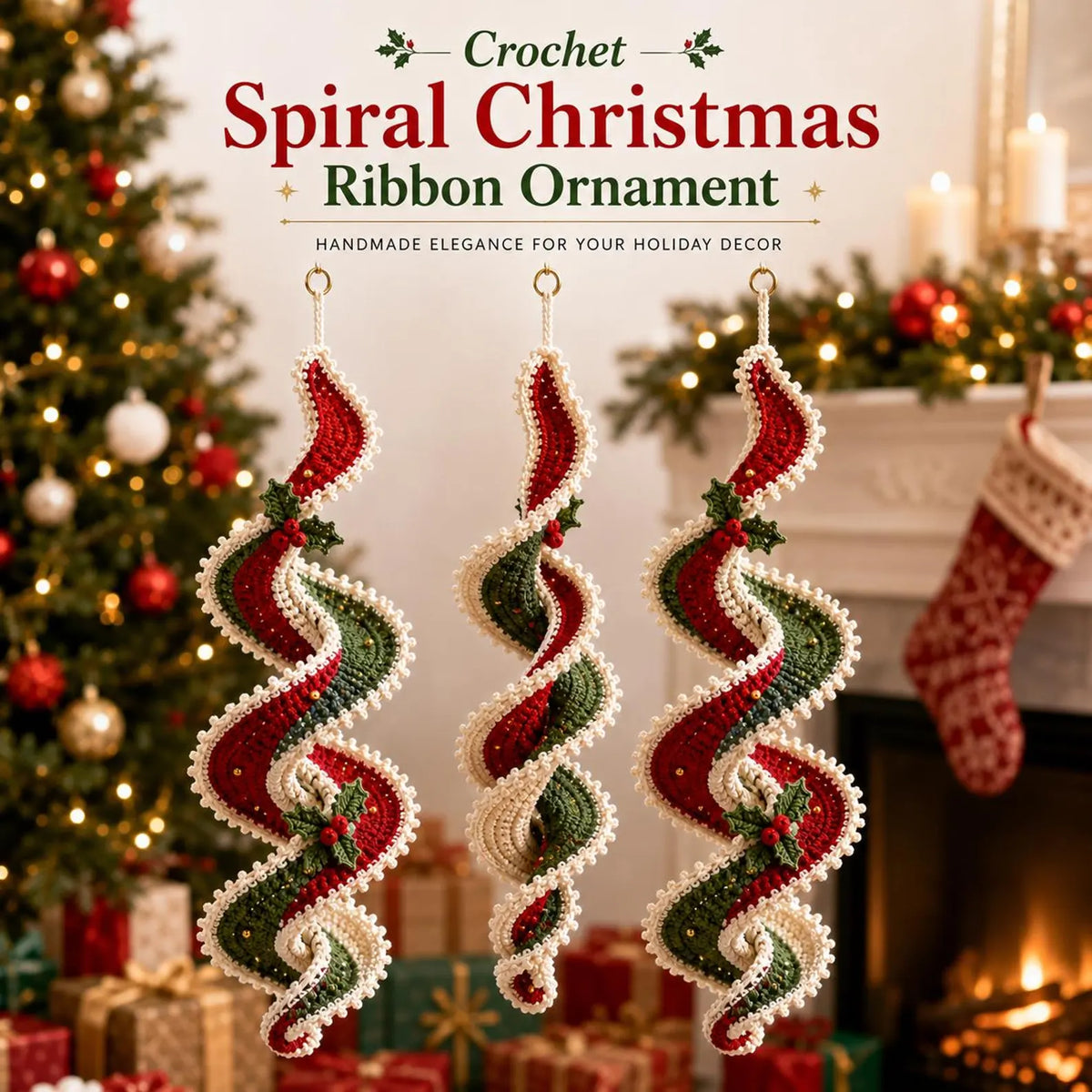 Modèle PDF de girouette spirale au crochet | Ornement en ruban spirale (PDF) | Décoration de Noël