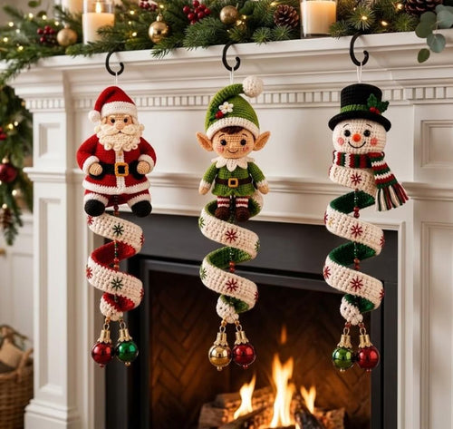 Modèle PDF de Père Noël au crochet – Père Noël amigurumi avec bonhomme de neige tournant et lutin de Noël, décoration printanière en spirale à faire soi-même