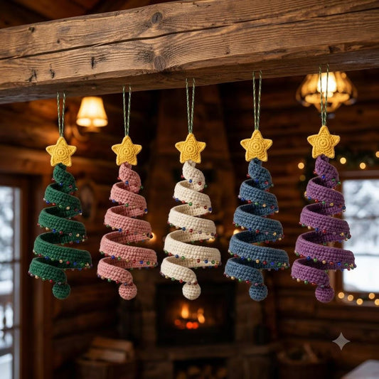 Modèle PDF de girouette de Noël au crochet, décoration suspendue en spirale colorée, motif d'ornement de Noël, attrape-soleil étoile des bois à télécharger