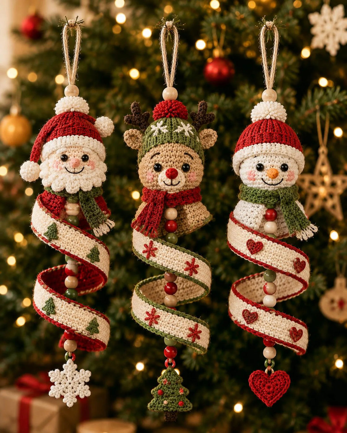 Modèle PDF de décoration de Noël au crochet, Père Noël, renne, bonhomme de neige, spirale à suspendre (Téléchargement numérique)