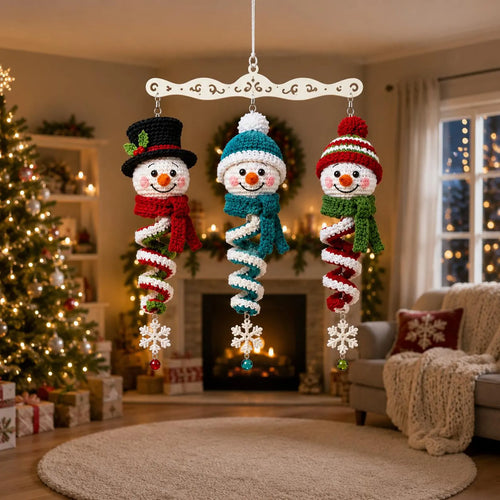 Modèle de girouette bonhomme de neige de Noël au crochet | Décoration de porche de Noël (PDF) | Ornement amigurumi à queue en spirale | Téléchargement instantané