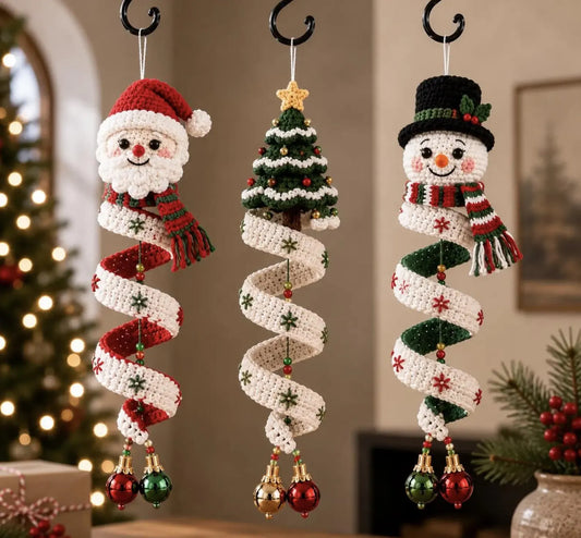 Modèle PDF au crochet d'une décoration printanière en spirale de bonhomme de neige pour Noël | Décoration Amigurumi en spirale et point de corde perlé | Niveau intermédiaire | 25-28 cm